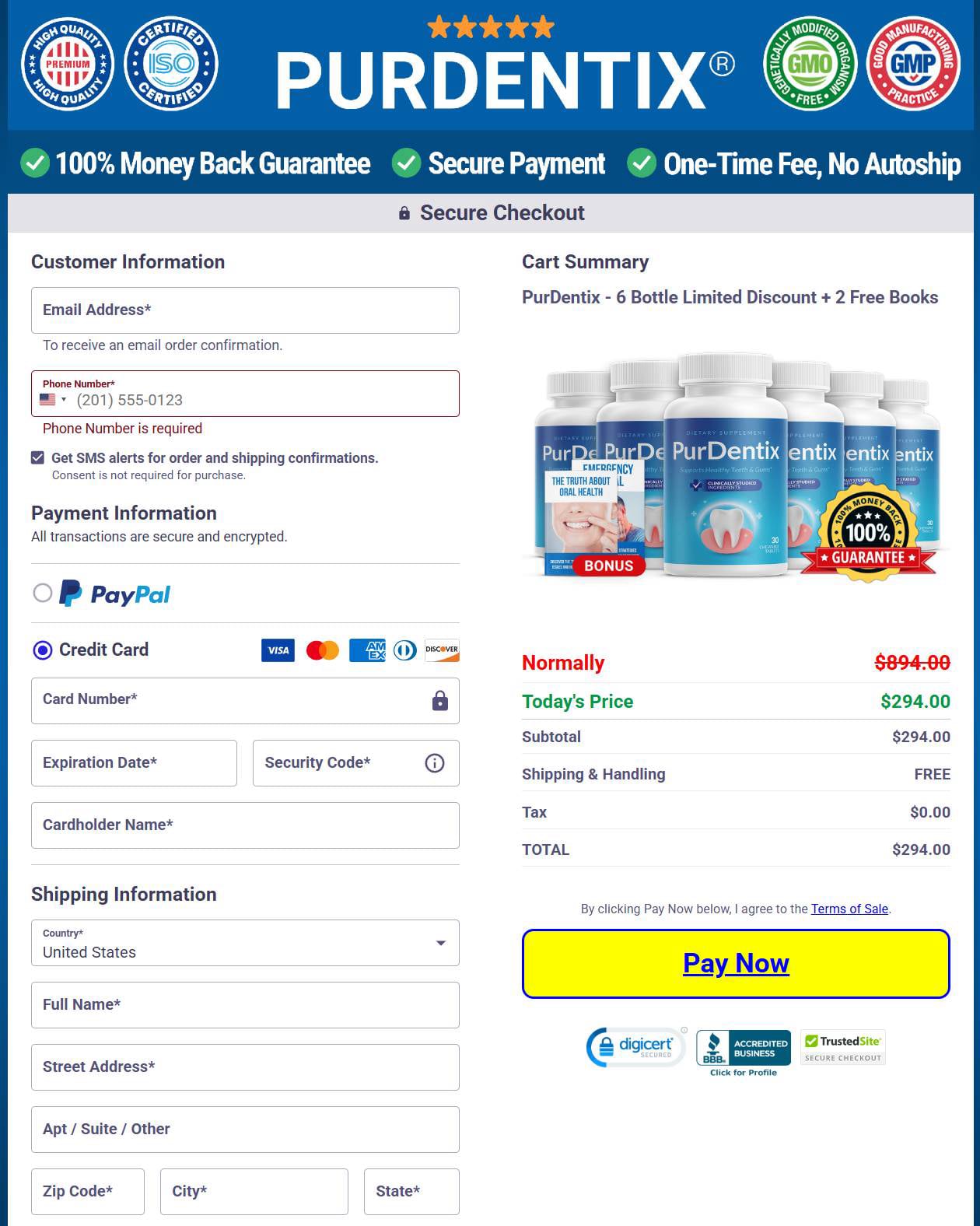 PurDentix Checkout Page